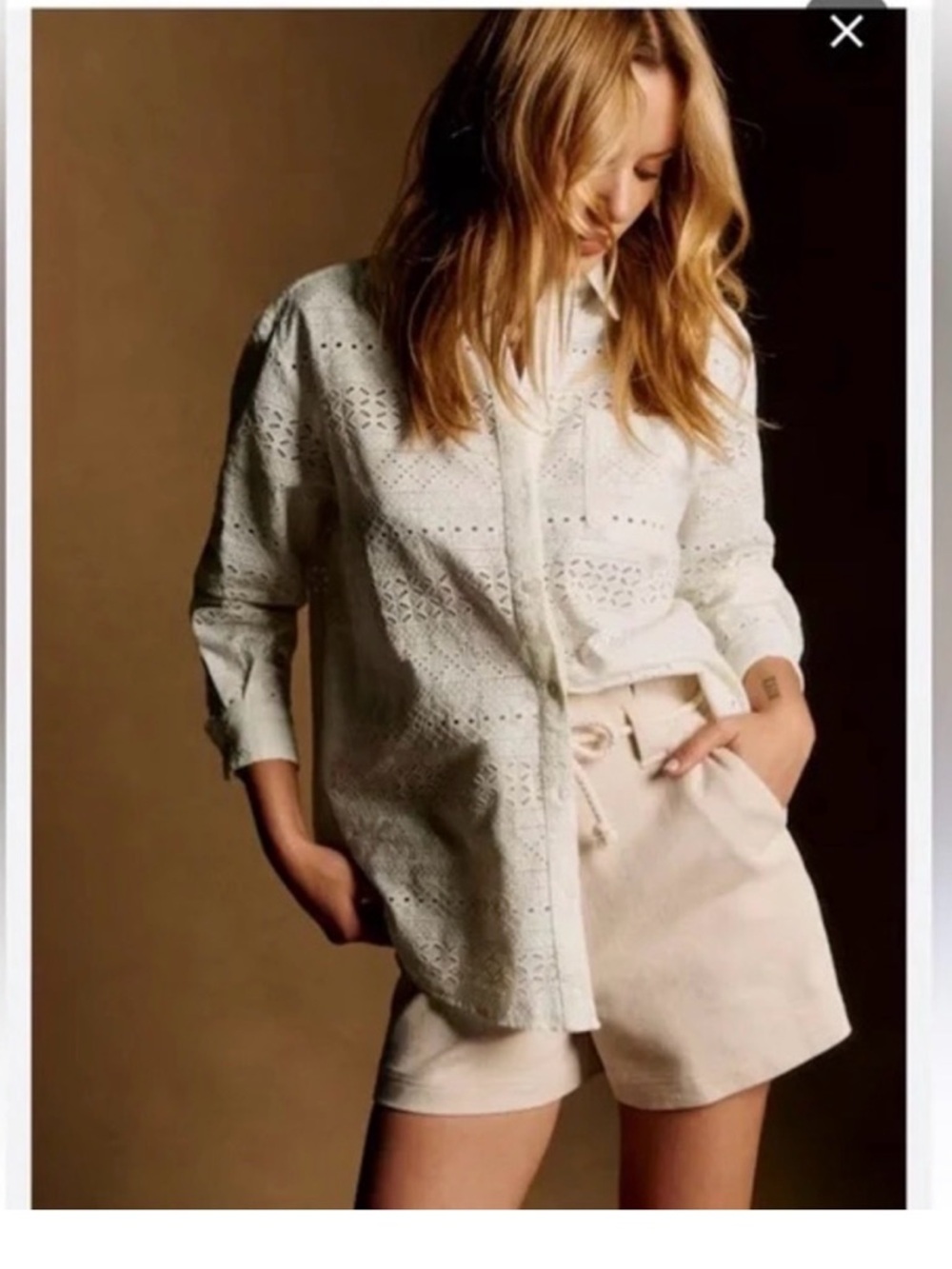 Sezane Max Shirt - Ivory Eyelet Button-Up Shirt